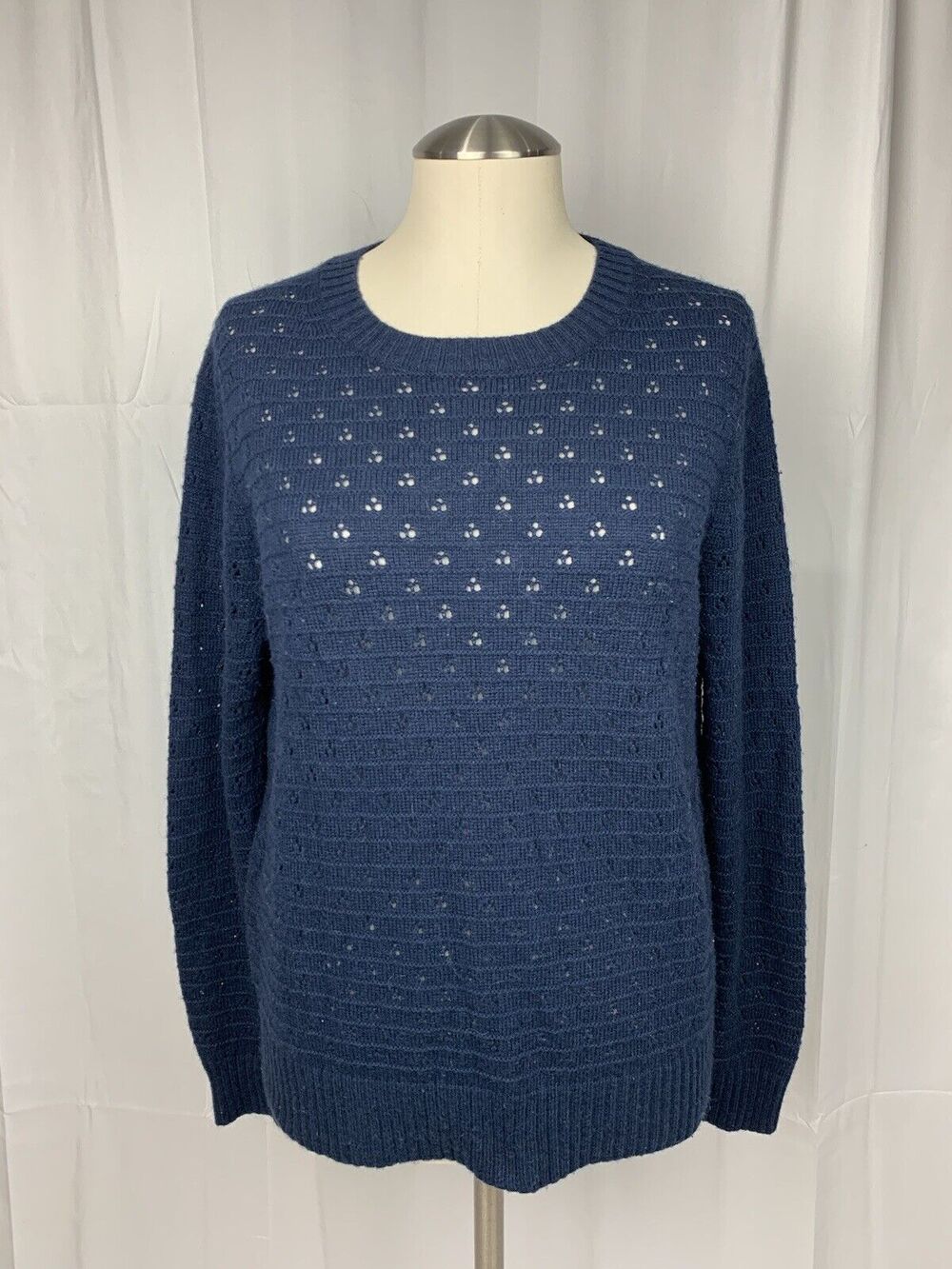 J Crew Women’s Pointelle Crew Neck Sweater Navy Blue M
